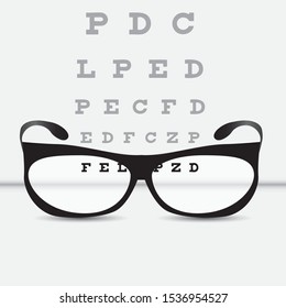 Vision control table with classic glasses. Vector illustration.