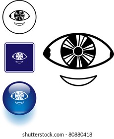 símbolo de la lente de contacto de corrección de visión y botón