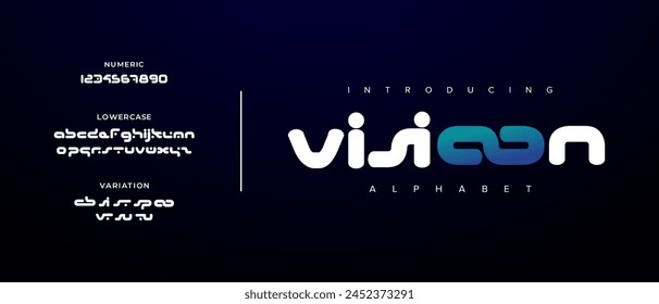Vision creative simple modern urban alphabet font. Digital abstract futuristic, logo, music, sport, minimal technology typography. Simple numeric vector illustration
