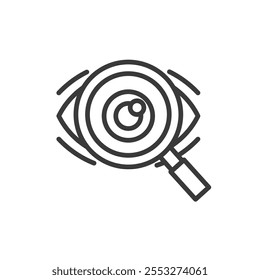 Diagnóstico de visión, icono en el diseño de línea. Visión, diagnóstico, ojo, prueba, examen, evaluación, optometría sobre Vector de fondo blanco. Icono de trazo editable de diagnóstico de visión