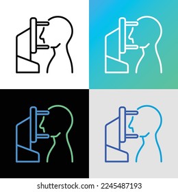 Vision diagnostics: human looking at ophthalmic refractometer. Thin line icon. Modern vector illustration for ophthalmology.