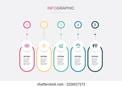 visión, ética, objetivo, rendimiento, iconos de planificación Plantilla de diseño infográfico. Concepto creativo con 5 pasos