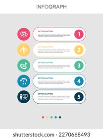 visión, ética, objetivo, rendimiento, planificación, iconos Plantilla de diseño de infografía. Concepto de presentación creativa con 5 pasos