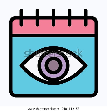 Vision Eye Calendar. View Icon. Date Search Vector Icon, Lineal Color Vector Icon.