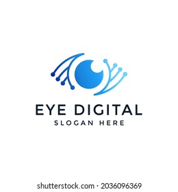 vision eye digital logo, eye technology design vector illustration