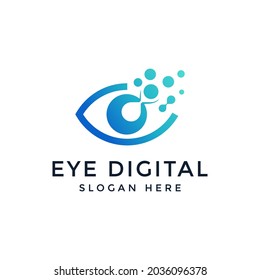 vision eye digital logo, eye technology design vector illustration