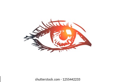 Vision, eye, look, see, eyeball concept. Hand drawn human eye look concept sketch. Isolated vector illustration.