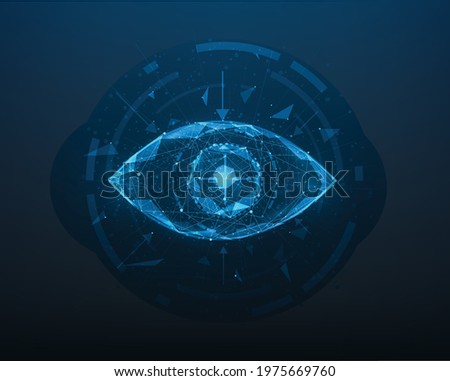 vision eye low poly wireframe on blue dark background. vector illustration futuristic mesh and lines. Innovative medicine eye technology.