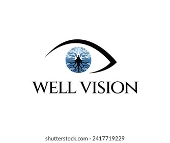 Vision Eye With Tree Root and Meditation Logo Design Template