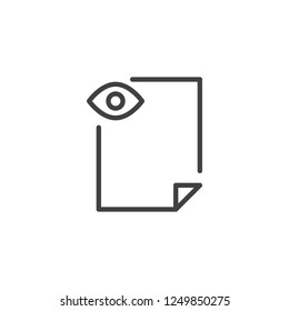 Vision file document outline icon. linear style sign for mobile concept and web design. Paper document and human eye simple line vector icon. Symbol, logo illustration. Pixel perfect vector graphics