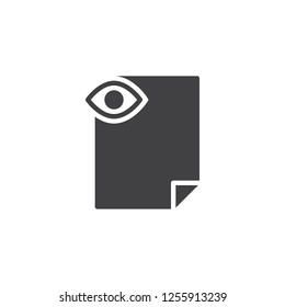 Vision file document vector icon. filled flat sign for mobile concept and web design. Paper document and human eye simple solid icon. Symbol, logo illustration. Pixel perfect vector graphics