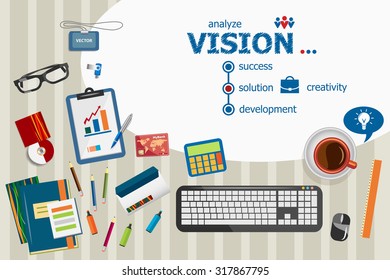 Vision and flat design illustration concepts for business analysis, planning, consulting, team work, project management. Vision concepts for web banner and printed materials.