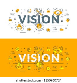 Vision. Flat line illustration concept for web banner and printed materials. Vector illustration in 2 different color styles.