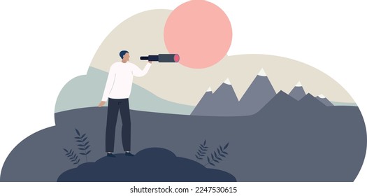 Vision of the future and looking for visionary ambition.Career challenge and goal direction searching in perspective.flat vector illustration.