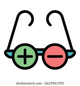 Vision glasses icon. Outline vision glasses vector icon color flat isolated
