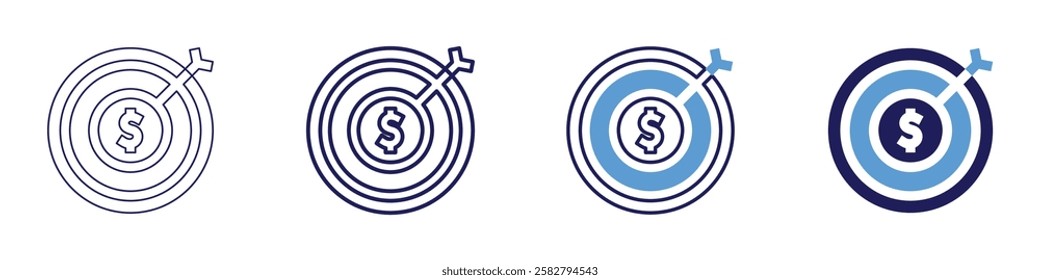 Vision goal icon in 4 different styles. Thin Line, Line, Bold Line, Duotone. Duotone style. Editable stroke.