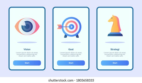 Vision goal strategy for mobile apps template banner page UI with three variations modern flat color style