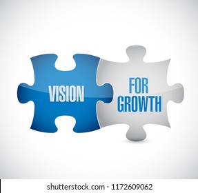 Vision for growth puzzle pieces message concept, isolated over a white background