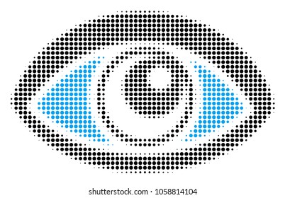 Vision halftone vector icon. Illustration style is dotted iconic Vision symbol on a white background. Halftone texture is round elements.