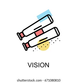 Vision icon and binocular on white background illustration design.vector