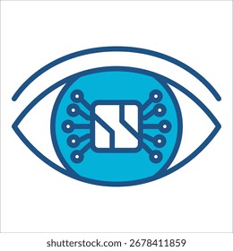 Vision Icon In Blue Monochrome Flat Design, Vector Illustration.