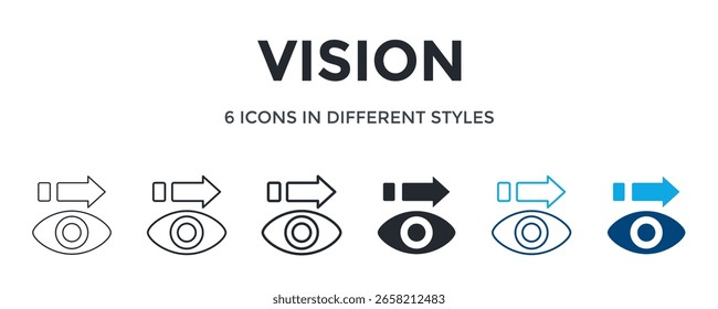 Icono de la visión en diversa Ilustración vectorial del estilo. Diseñado En Línea Delgada, Línea Regular, Línea Negrita, Glifo, Línea De Color Y Estilo De Glifo De Color Se Puede Utilizar Para El Web