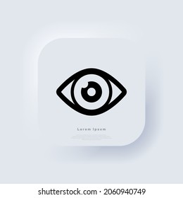 Icono de visión. Icono ocular en negro. Botón web de interfaz de usuario blanco UX de interfaz de usuario neumórfica. Neumorfismo. EPS vectorial 10.