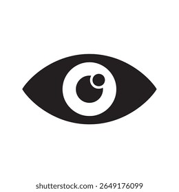 Ícone de visão com um olho representando a observação da visão e um ponto de vista para a vigilância de uma estratégia de negócios ou um ícone de glifo sólido do vetor do outlook criativo