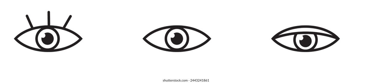 icono de visión, vector de ojos, signo, símbolo, logotipo, ilustración, trazo editable, estilo de diseño plano aislado en blanco. ver, mirar, opinión, mirada, vistazo, vistazo, visión, haz de ojos, ojo