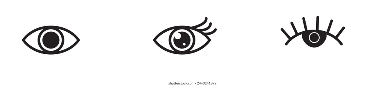 icono de visión, vector de ojos, signo, símbolo, logotipo, ilustración, trazo editable, estilo de diseño plano aislado en blanco. ver, mirar, opinión, mirada, vistazo, vistazo, visión, haz de ojos, ojo