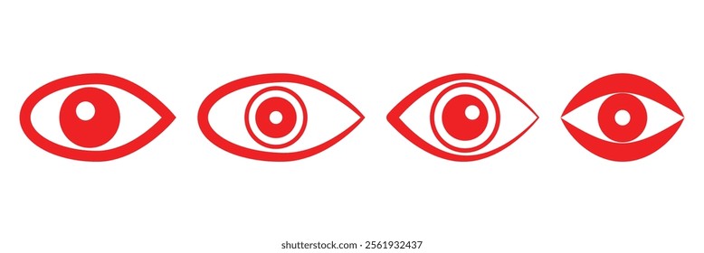 vision icon, eye vector, sign, symbol, logo, illustration, editable stroke, flat design style isolated on white. view, look, opinion, glance, peek, glimpse, eyebeam, eyewink. Red eye icon set. EPS 10.