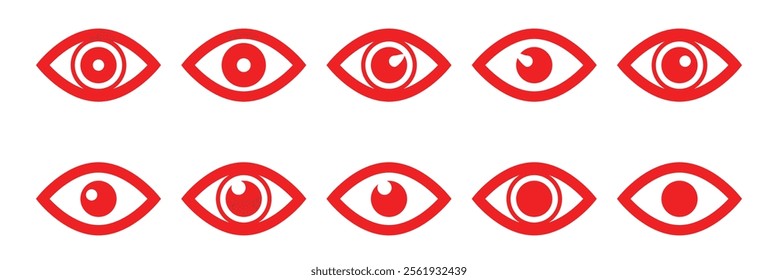 vision icon, eye vector, sign, symbol, logo, illustration, editable stroke, flat design style isolated on white. view, look, opinion, glance, peek, glimpse, eyebeam, eyewink. Red eye icon set. EPS 10.