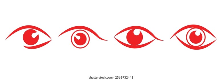 vision icon, eye vector, sign, symbol, logo, illustration, editable stroke, flat design style isolated on white. view, look, opinion, glance, peek, glimpse, eyebeam, eyewink. Red eye icon set. EPS 10.