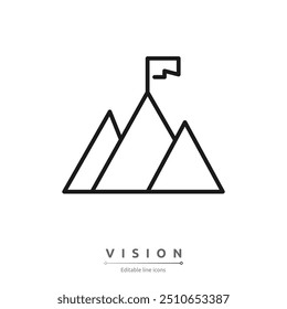 Vision icon illustration. Mission, Vision and Values of company with text. Company infographic Banner template. Modern flat icon design. Abstract icon. Purpose business concept.