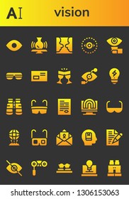 vision icon set. 26 filled vision icons.  Simple modern icons about  - View, Typography, Potter, Psychology, Vision, Lens, Sunglasses, Letter, Glasses, Bionic eye, Creativity