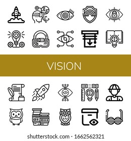 vision icon set. Collection of Startup, Concept, Augmented reality, Ar, Vision, Pride, Blinds, View, Creative, Letter, Owl, Lens, Creativity, Explorer, Sunglasses icons