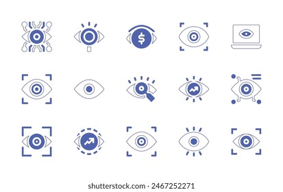 Conjunto de iconos de visión. Trazo de línea de estilo duotono y negrita. Ilustración vectorial. Contiene visión, ojo, enfoque, exploración ocular, visión, escáner ocular.