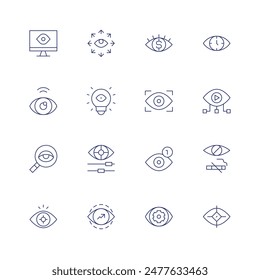 Vision icon set. Thin line icon. Editable stroke. Containing computer, eye, focus, observation, sight, view, vision, visionary.