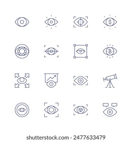 Conjunto de iconos de visión. Icono de línea fina. Trazo editable. Conteniendo córnea, ojo, enfoque, visión estratégica, visión, visión, visionario.