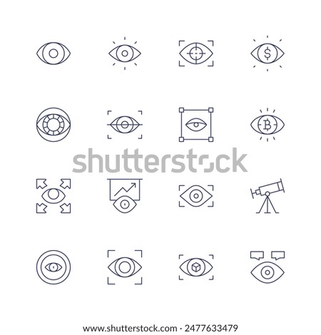 Vision icon set. Thin line icon. Editable stroke. Containing cornea, eye, focus, pointofview, strategicvision, view, vision, visionary.