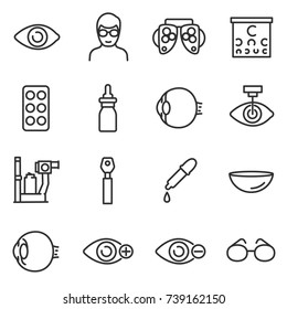 Vision icon set. Verification and correction of visual, thin line design. Collection of icons on the theme of ophthalmology. Line with editable stroke