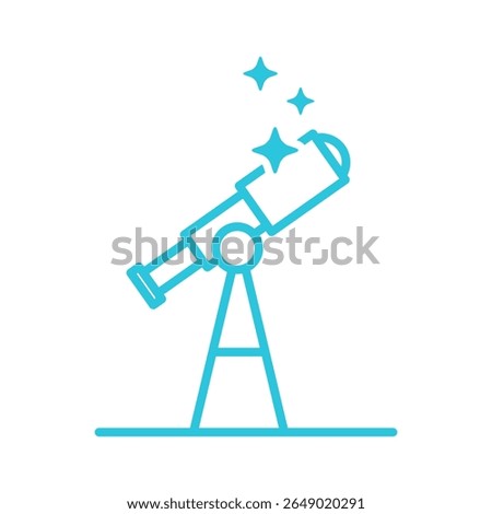 Vision Icon, Telescope Aimed at Stars with Spark, Isolated on white background. From blue icon set
