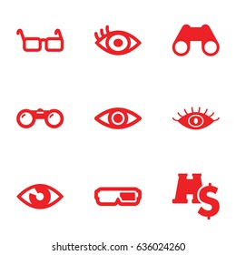 Vision icons set. set of 9 vision filled icons such as eye, binoculars, glasses, binoculars with dollar sign