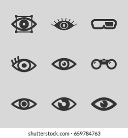 Vision icons set. set of 9 vision filled icons such as eye, eye scan, binoculars