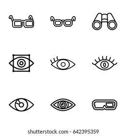Vision icons set. set of 9 vision outline icons such as eye, binoculars, glasses, eye scan