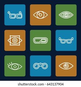 Vision icons set. set of 9 vision outline icons such as eye, glasses, eye scan, binoculars