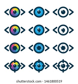 Vision icons with shutter and target symbols. Media vector icons.