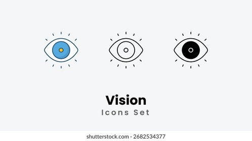 Línea delgada de los iconos de la visión, glifo negro, línea coloreada icono de Vector Ilustración de stock