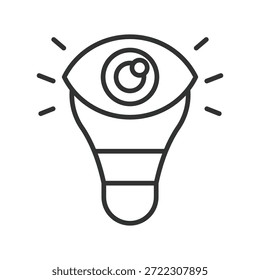 Conceito de ideia de visão, ícone em design de linha. visão, insight, ideia, criatividade, pensamento, previsão, imaginação no vetor de fundo branco. visão ícone de traçado editável