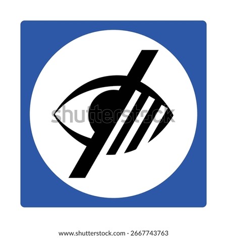Vision Impaired Access Sign – Eye Symbol with Diagonal Line in Blue Square